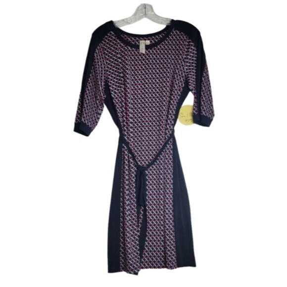 EMMA & Michele Womens A Line Dress Black Geometric Print Size M - Picture 1 of 7